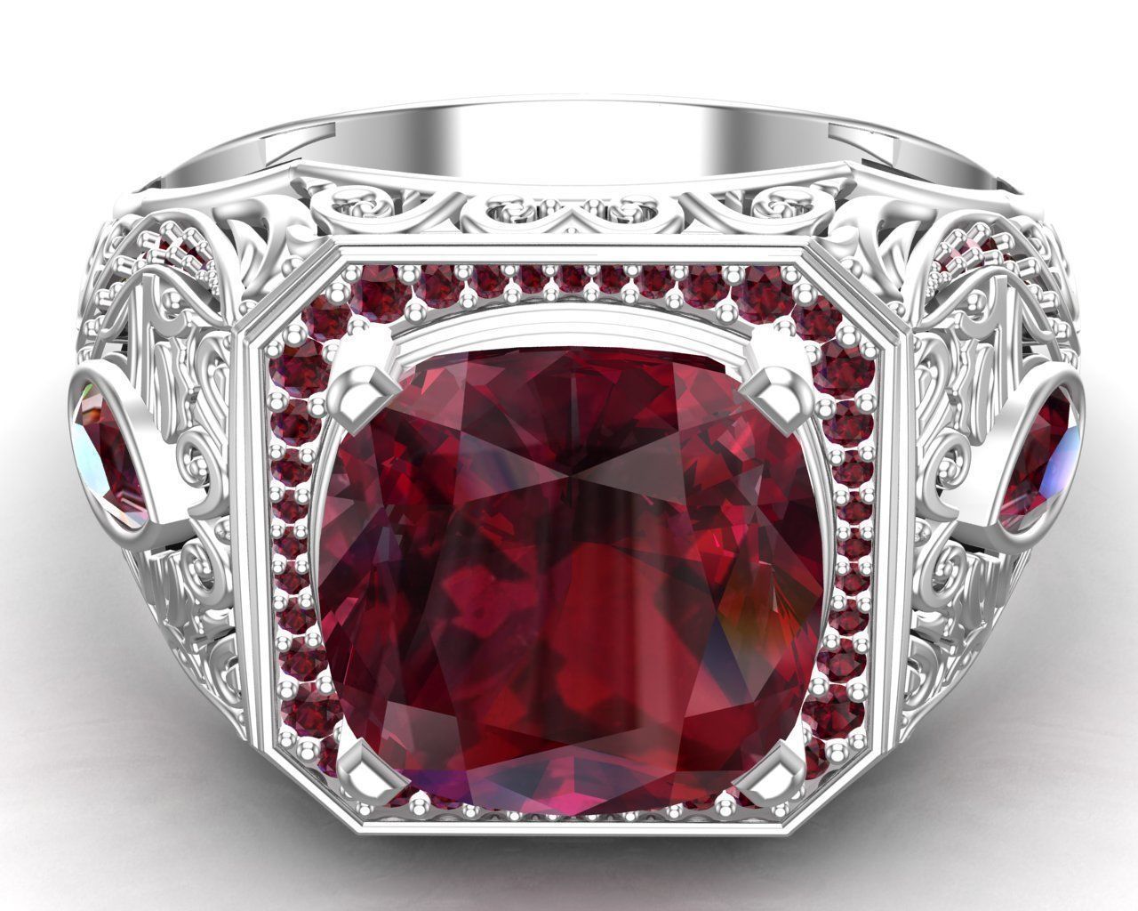 Turkish Men Trendy Ethnic Style Inlaid Red Ruby Domineering Ring 3D print model_31