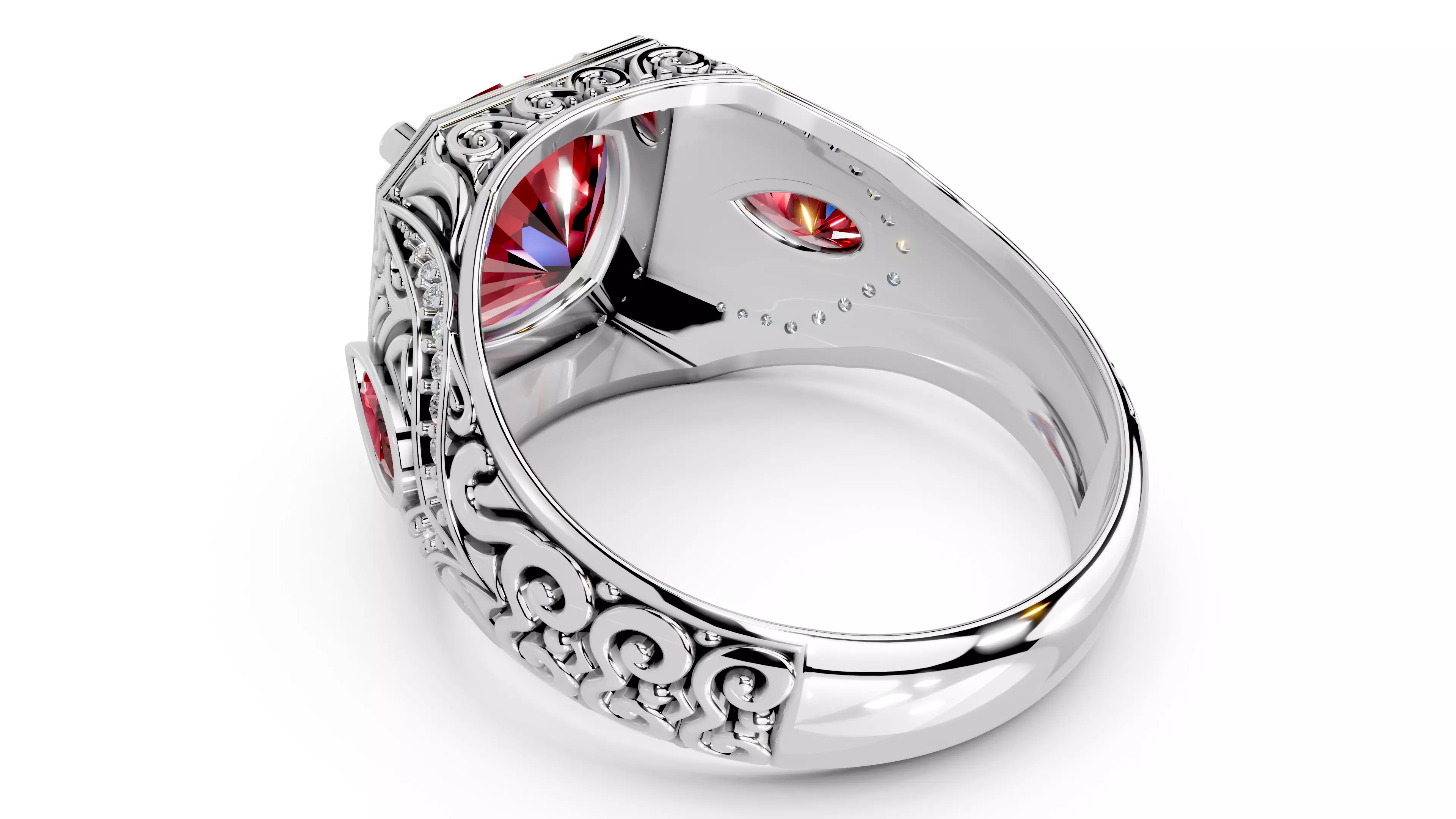 Turkish Men Trendy Ethnic Style Inlaid Red Ruby Domineering Ring 3D print model_25