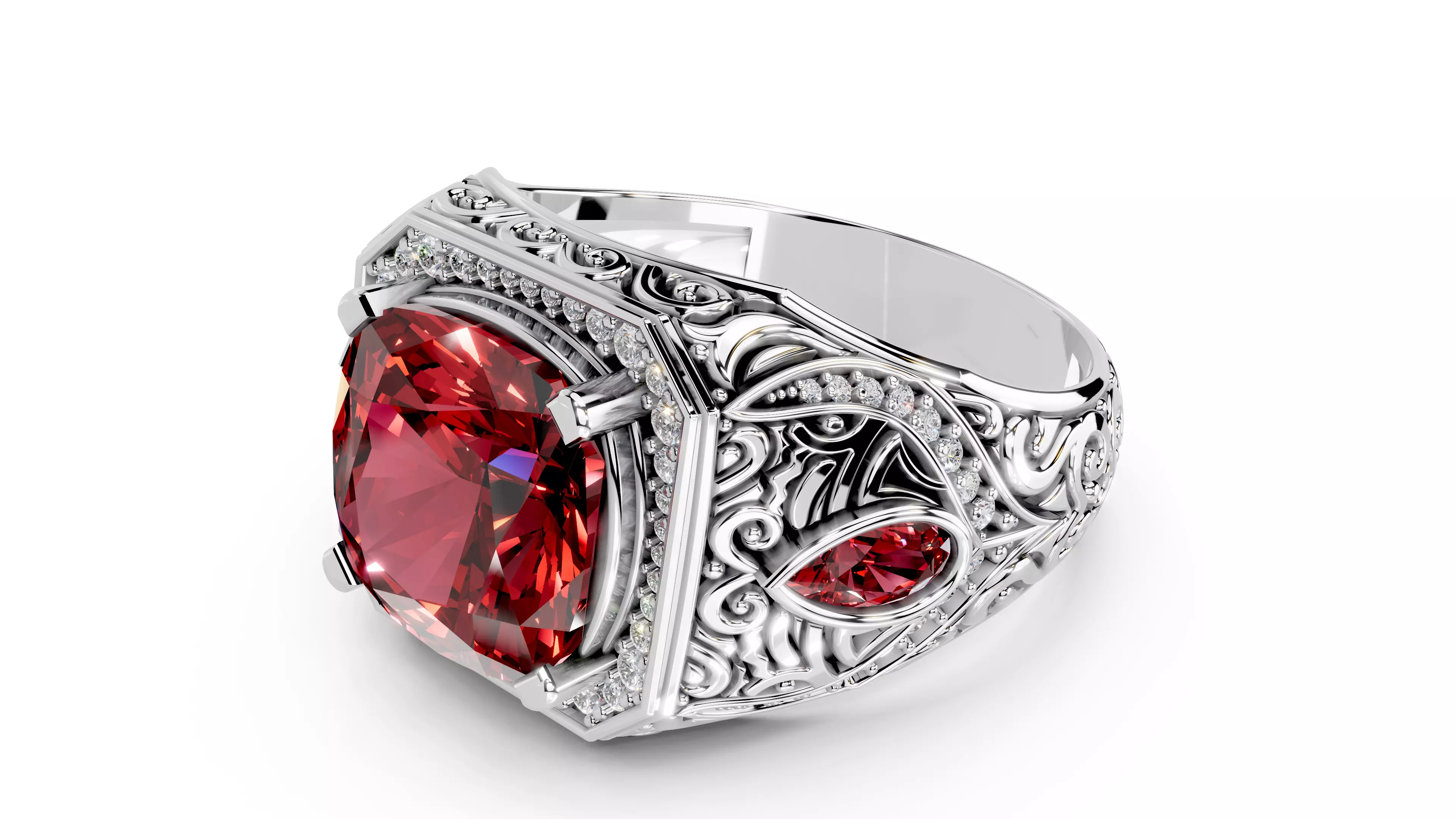 Turkish Men Trendy Ethnic Style Inlaid Red Ruby Domineering Ring 3D print model_1