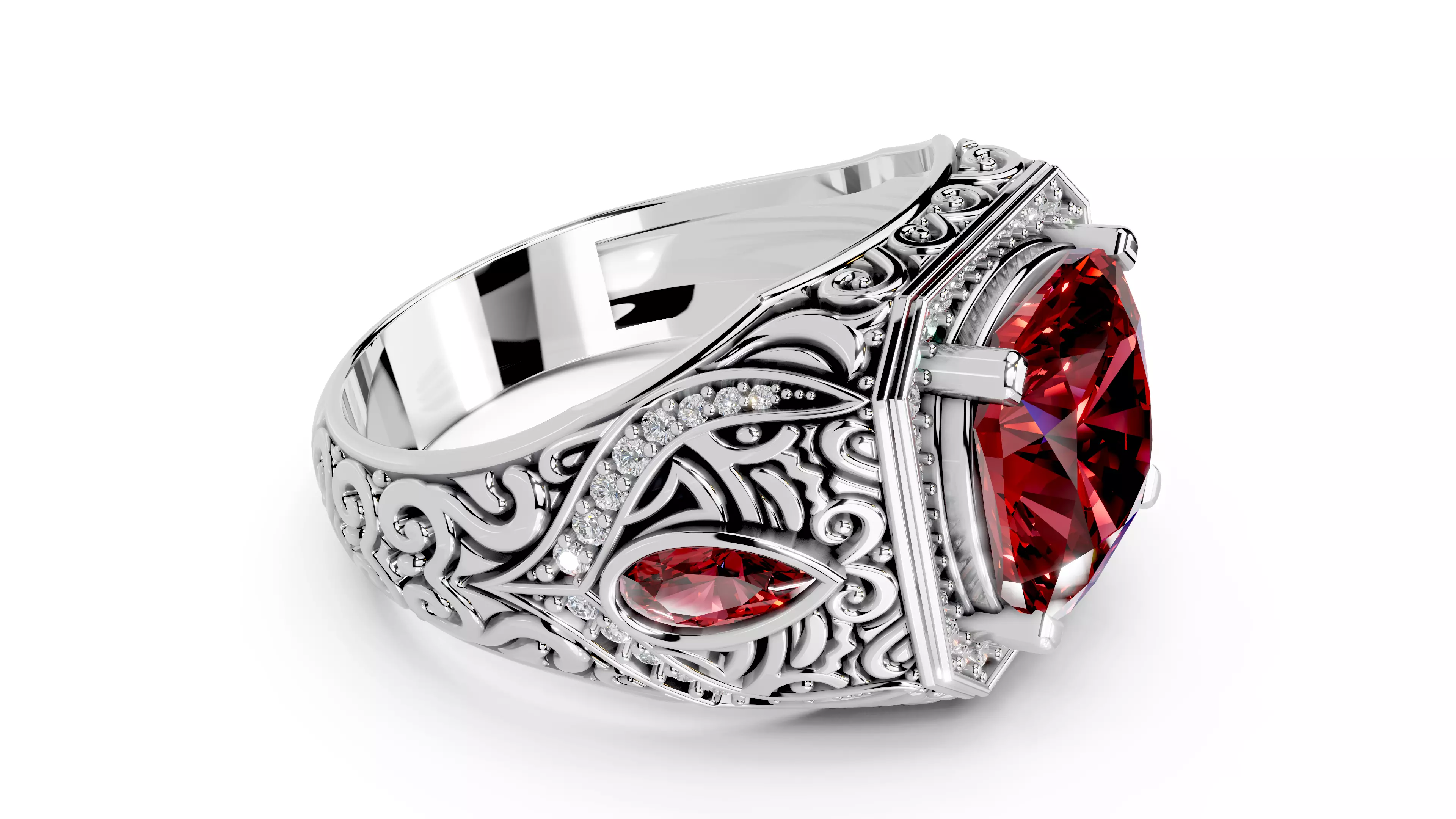 Turkish Men Trendy Ethnic Style Inlaid Red Ruby Domineering Ring 3D print model_19