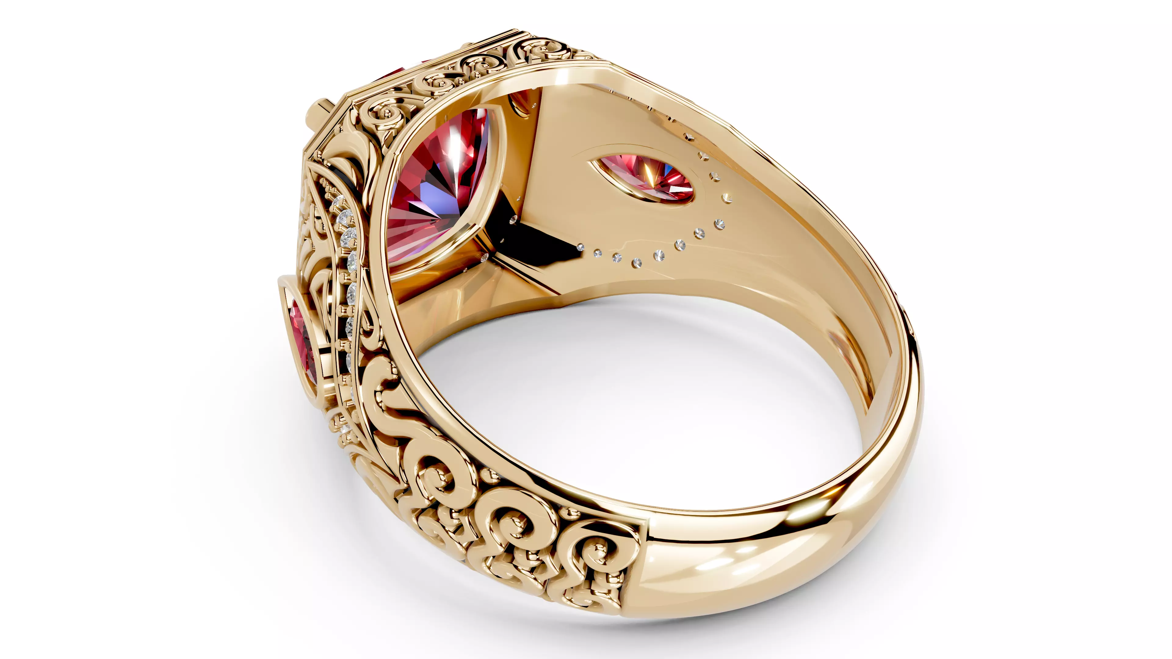 Turkish Men Trendy Ethnic Style Inlaid Red Ruby Domineering Ring 3D print model_24