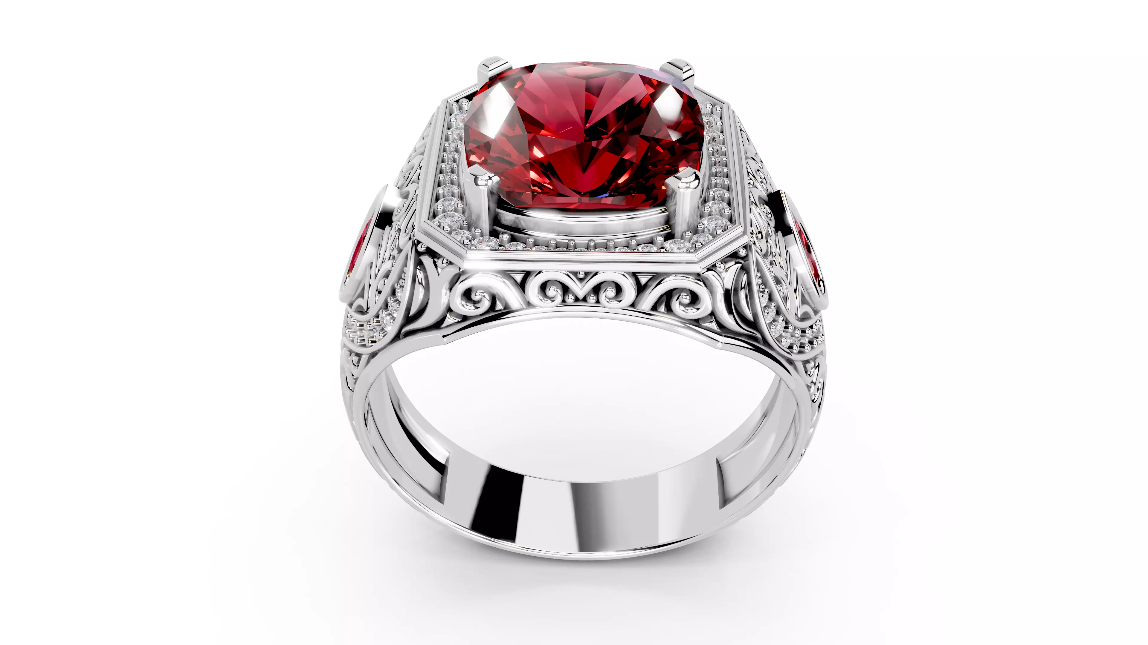 Turkish Men Trendy Ethnic Style Inlaid Red Ruby Domineering Ring 3D print model_9