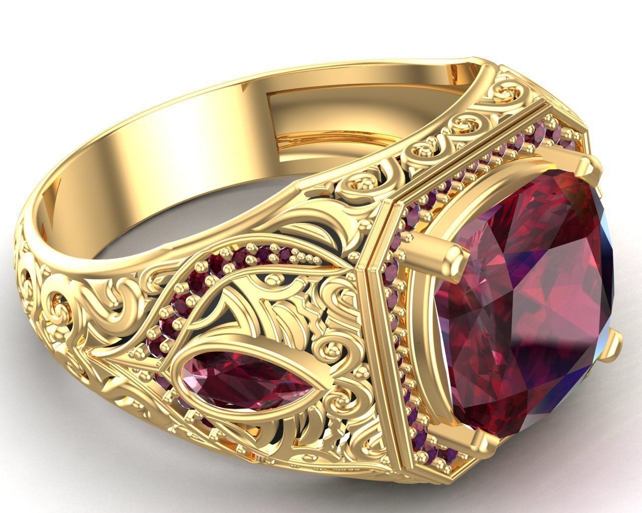 Turkish Men Trendy Ethnic Style Inlaid Red Ruby Domineering Ring 3D print model_32