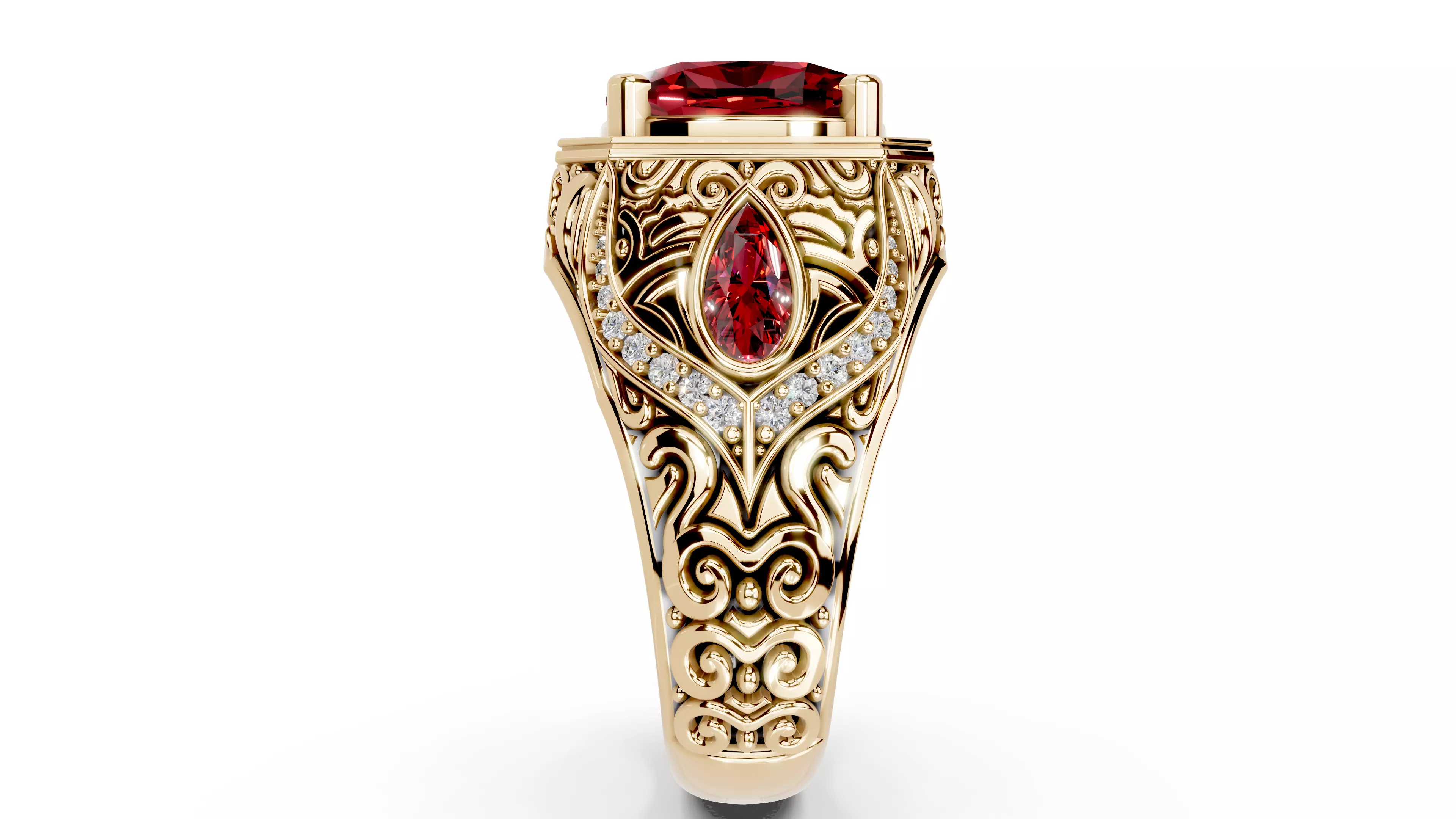 Turkish Men Trendy Ethnic Style Inlaid Red Ruby Domineering Ring 3D print model_6