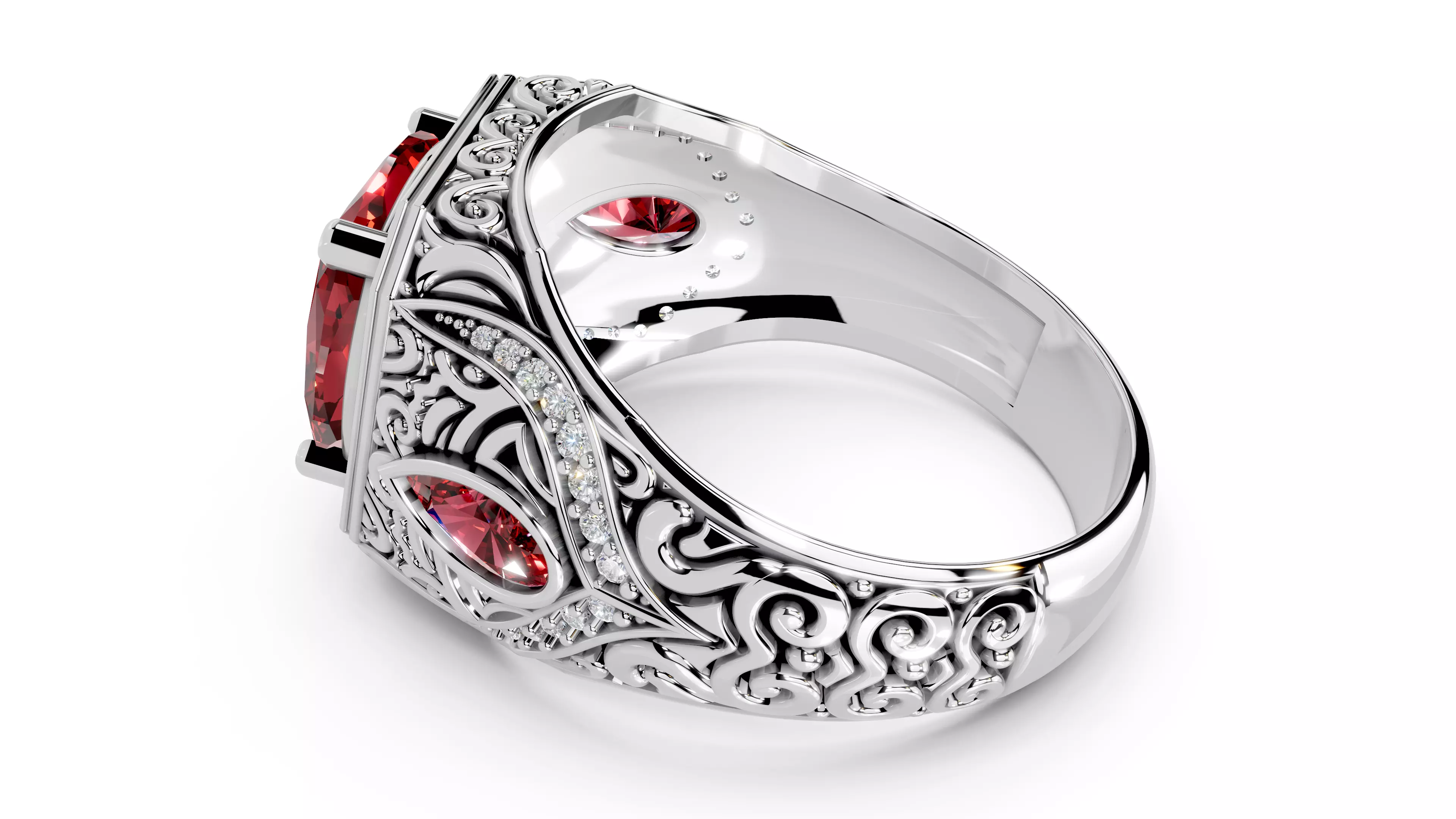 Turkish Men Trendy Ethnic Style Inlaid Red Ruby Domineering Ring 3D print model_21