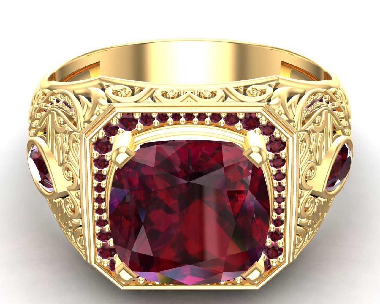 Turkish Men Trendy Ethnic Style Inlaid Red Ruby Domineering Ring 3D print model_30