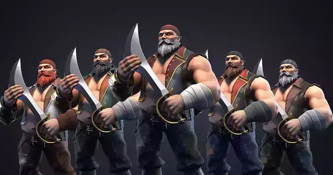 Stylized Pirate Lockwood - Game ready Low poly 3d Model Low-poly 3D model