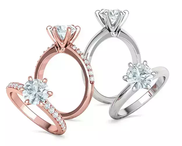 Solitaire Engagement Ring 6 prong Crown Head 2 RINGS INSIDE 3D Model Collection