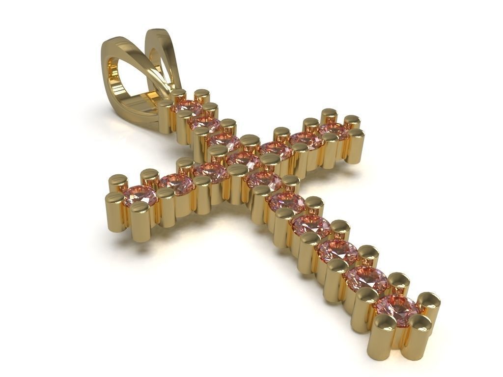 Cross pendant with gems 3D print model_8