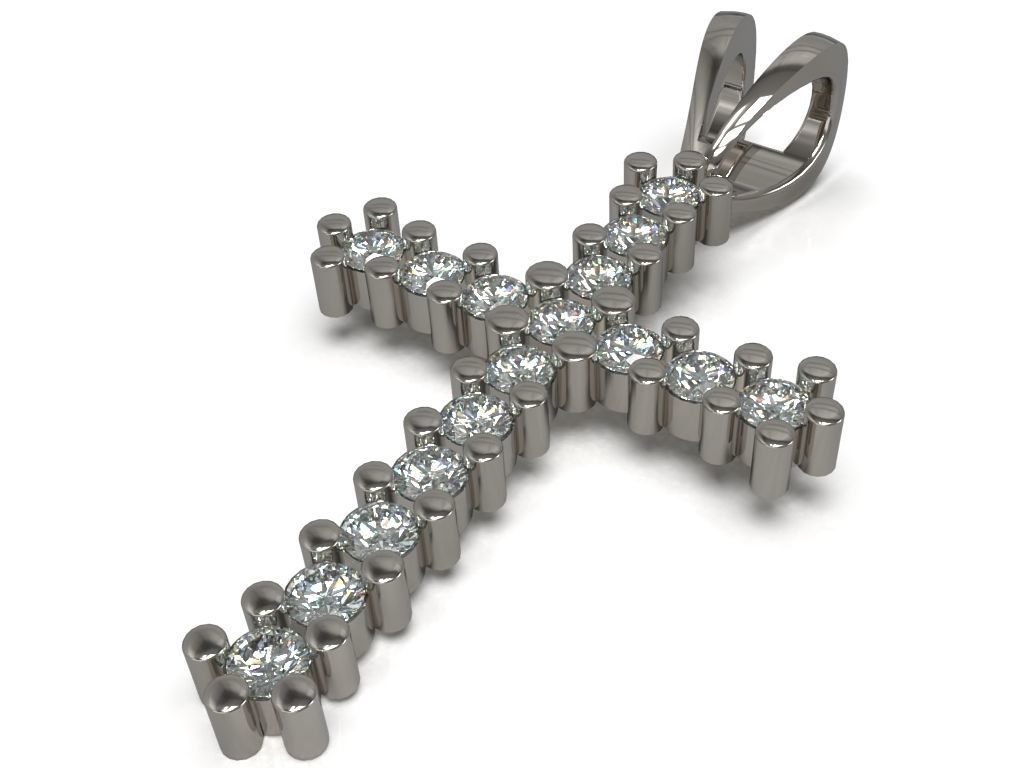 Cross pendant with gems 3D print model_4