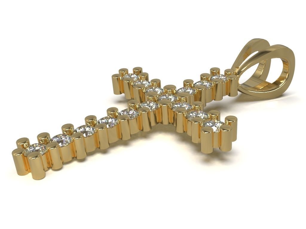 Cross pendant with gems 3D print model_2