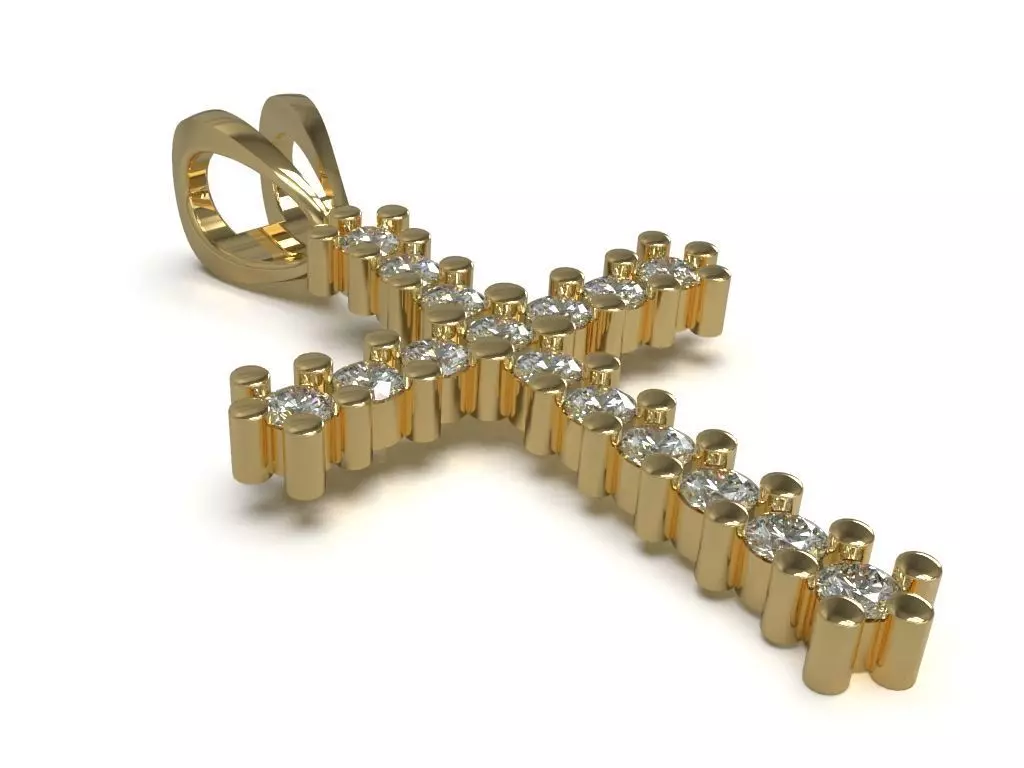 Cross pendant with gems 3D print model_0