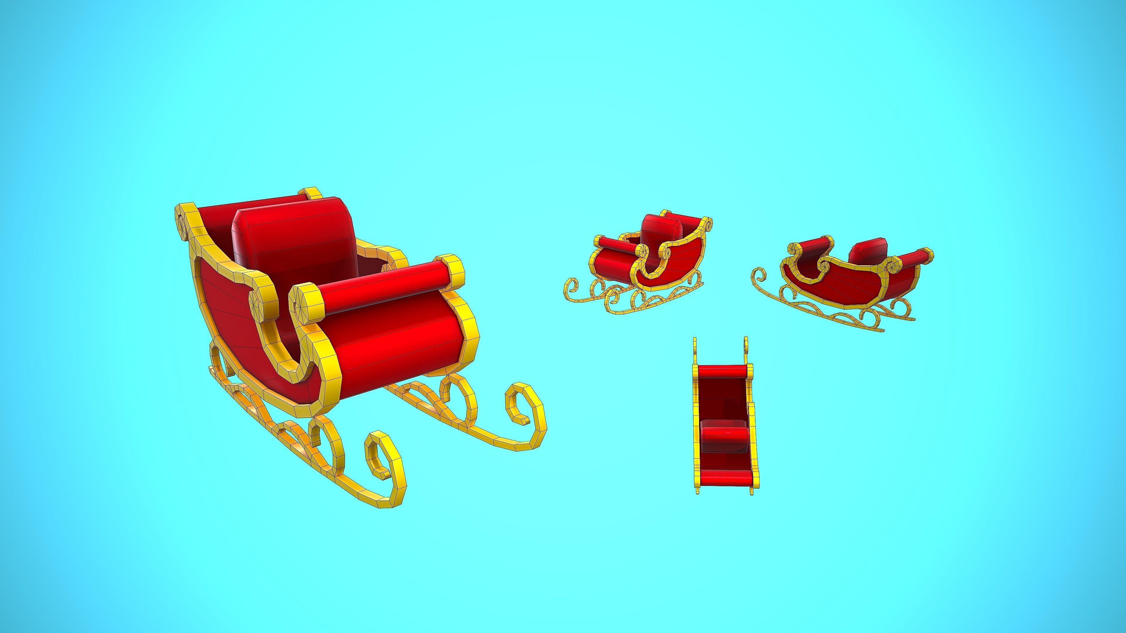 SANTAS SLEIGH CHRISTMAS CARTOON STYLIZED Low-poly 3D model_4
