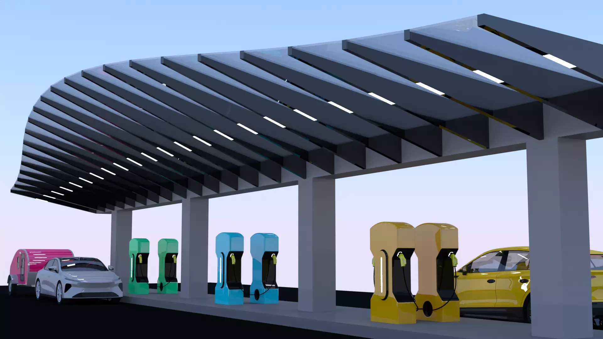 Charging station with cars 3D model