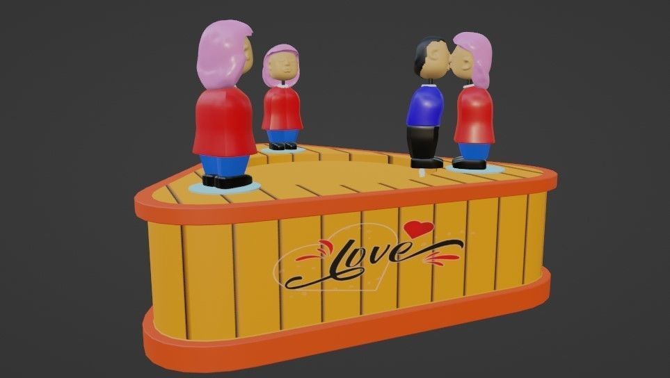 Animated Valentine Day 3D Model Eternal Love kiss Circle Low-poly 3D model_5