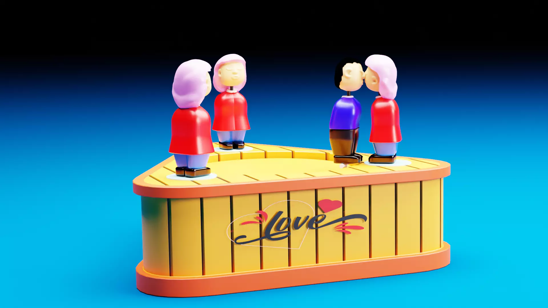 Animated Valentine Day 3D Model Eternal Love kiss Circle Low-poly 3D model_0