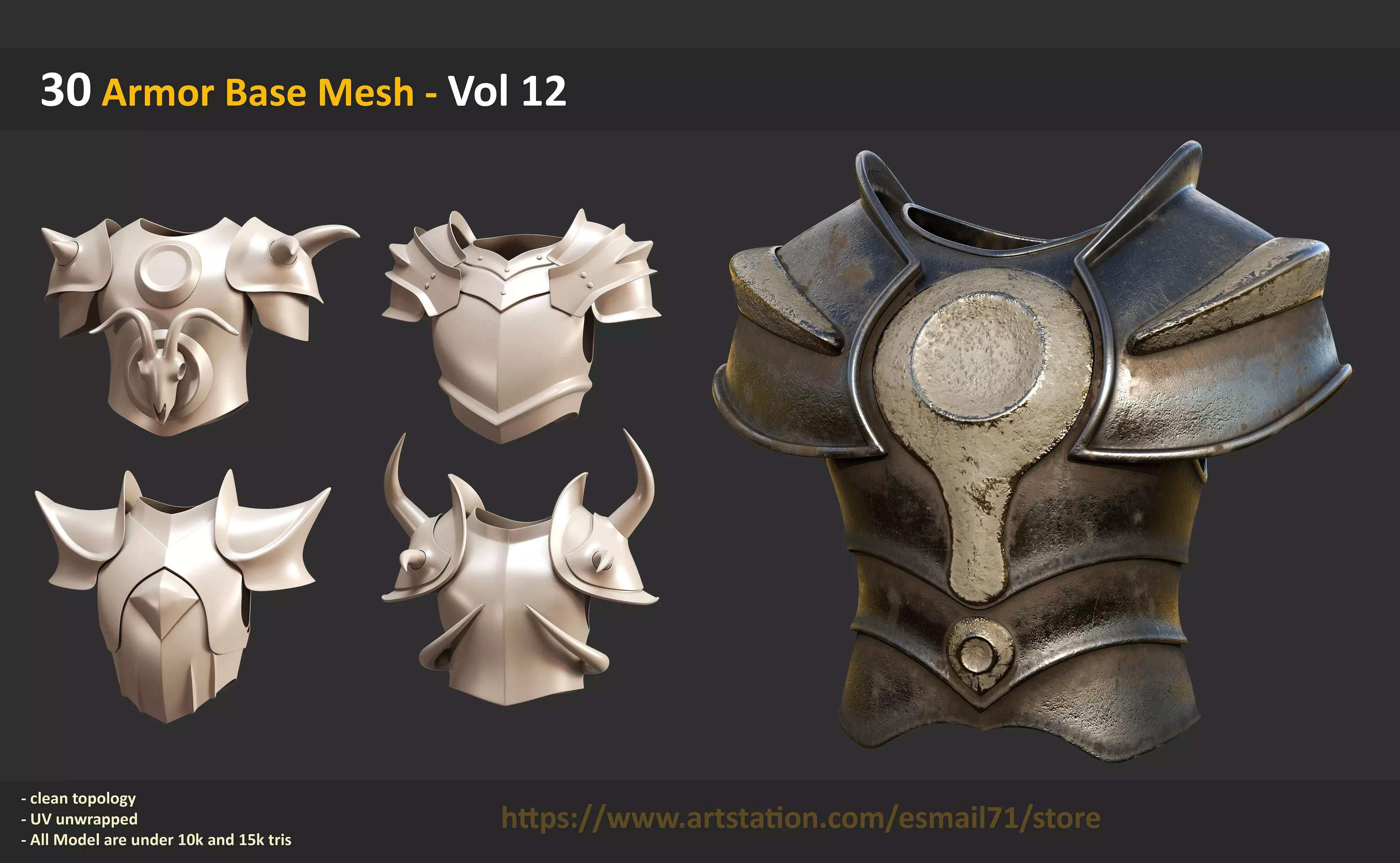 30 Armor Base Mesh - Vol 12 Low-poly 3D model