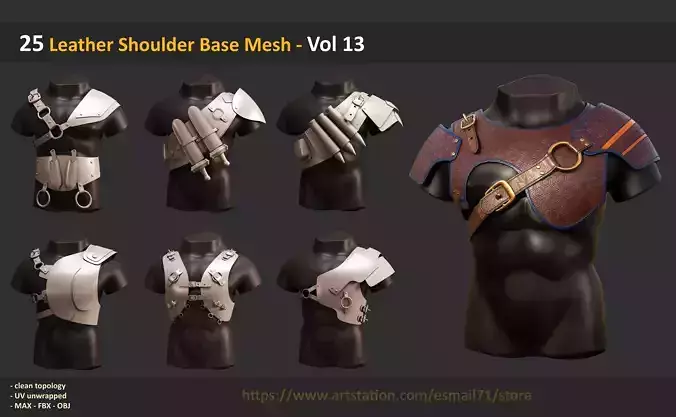 25 Leather Shoulder Base Mesh - Vol 13 Low-poly 3D model