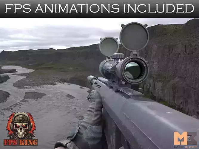 FPS Sniper Rifle Large Calibre Low-poly 3D model