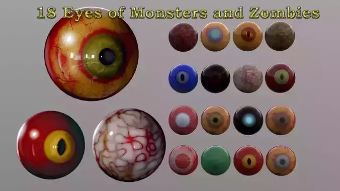 18 Eyes of Monsters and Zombies Low-poly 3D model