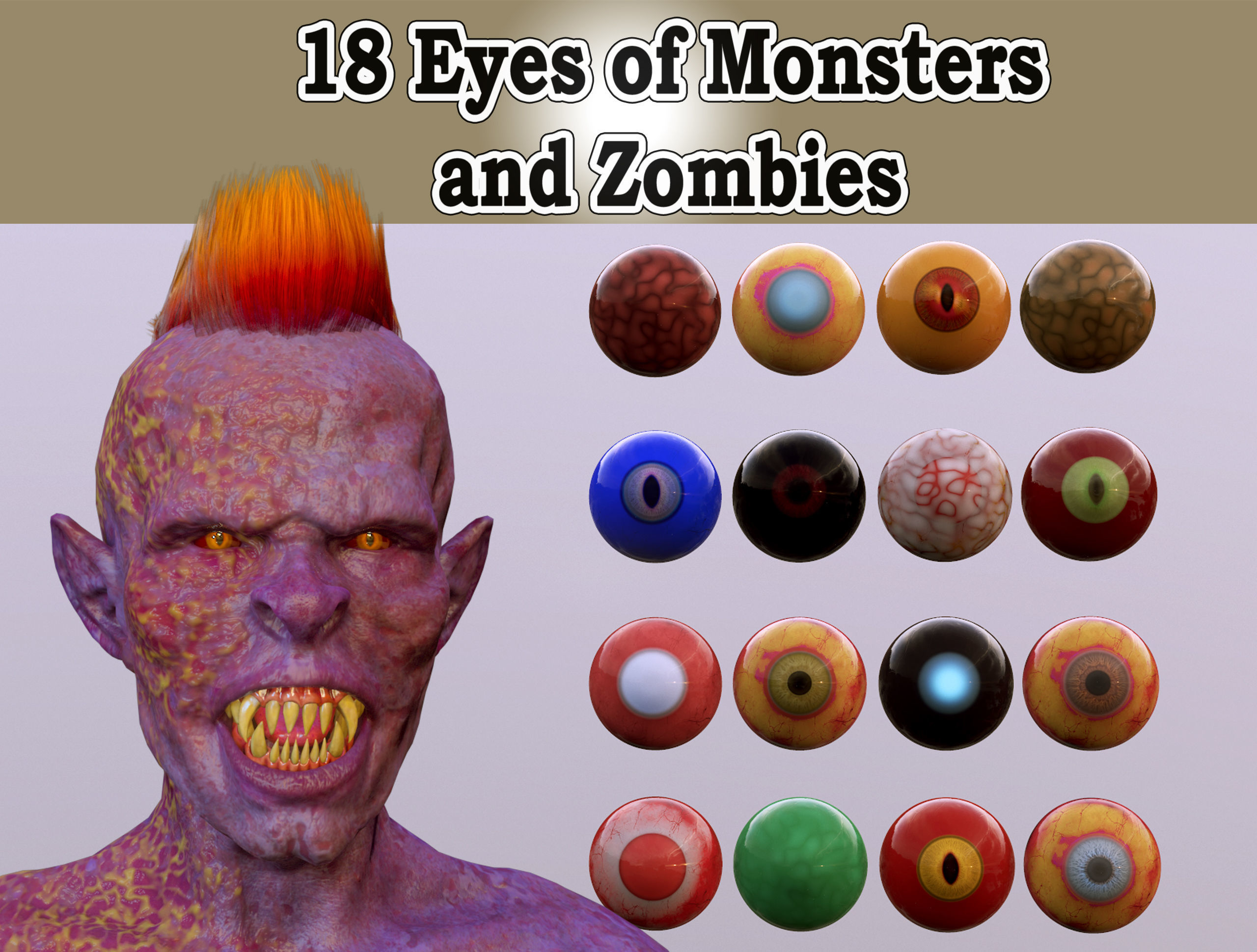 18 Eyes of Monsters and Zombies Low-poly 3D model_1