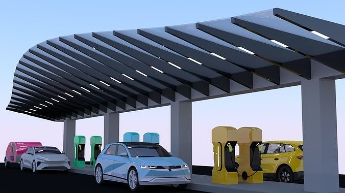 Charging station with cars II 3D model
