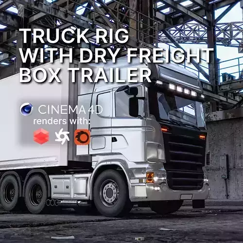 Truck rig with dry freight box trailer for Cinema 4D 3D model