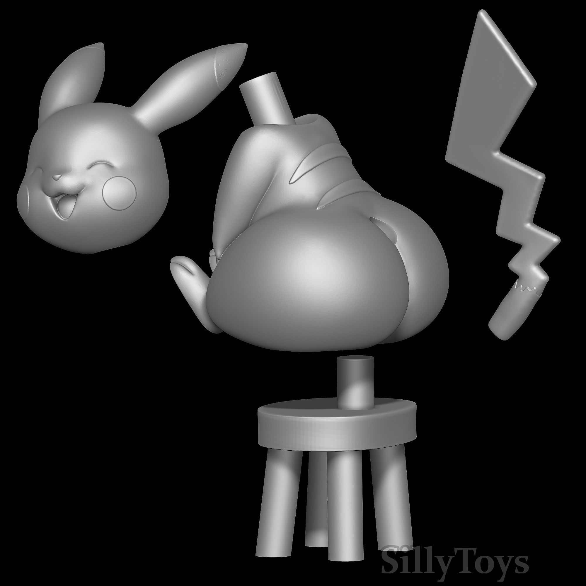 Pikachu Sitting on a Stool 3D print model_6