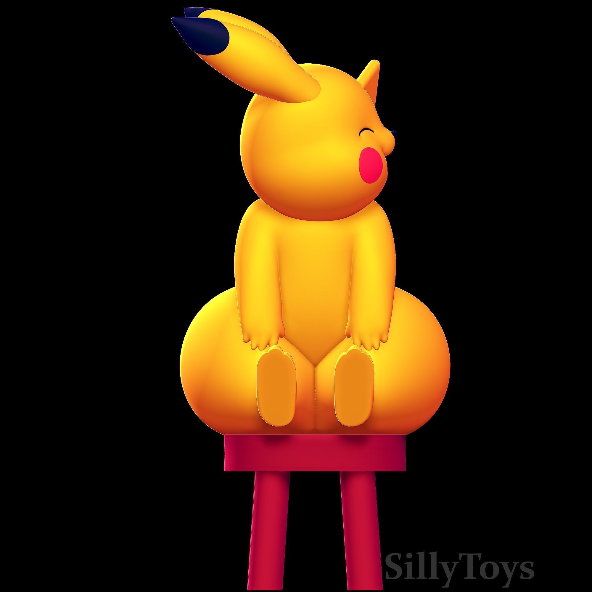 Pikachu Sitting on a Stool 3D print model_2