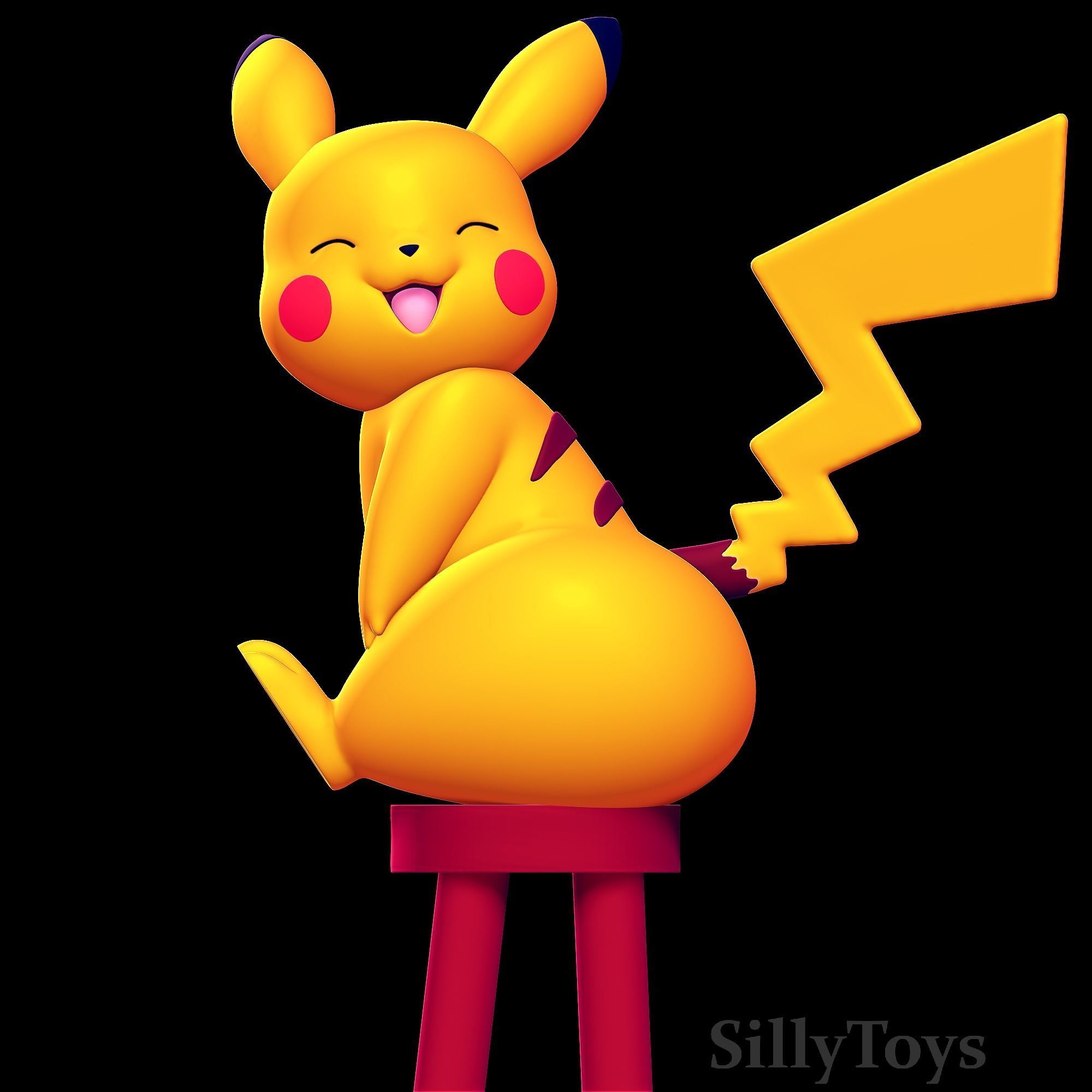 Pikachu Sitting on a Stool 3D print model_1