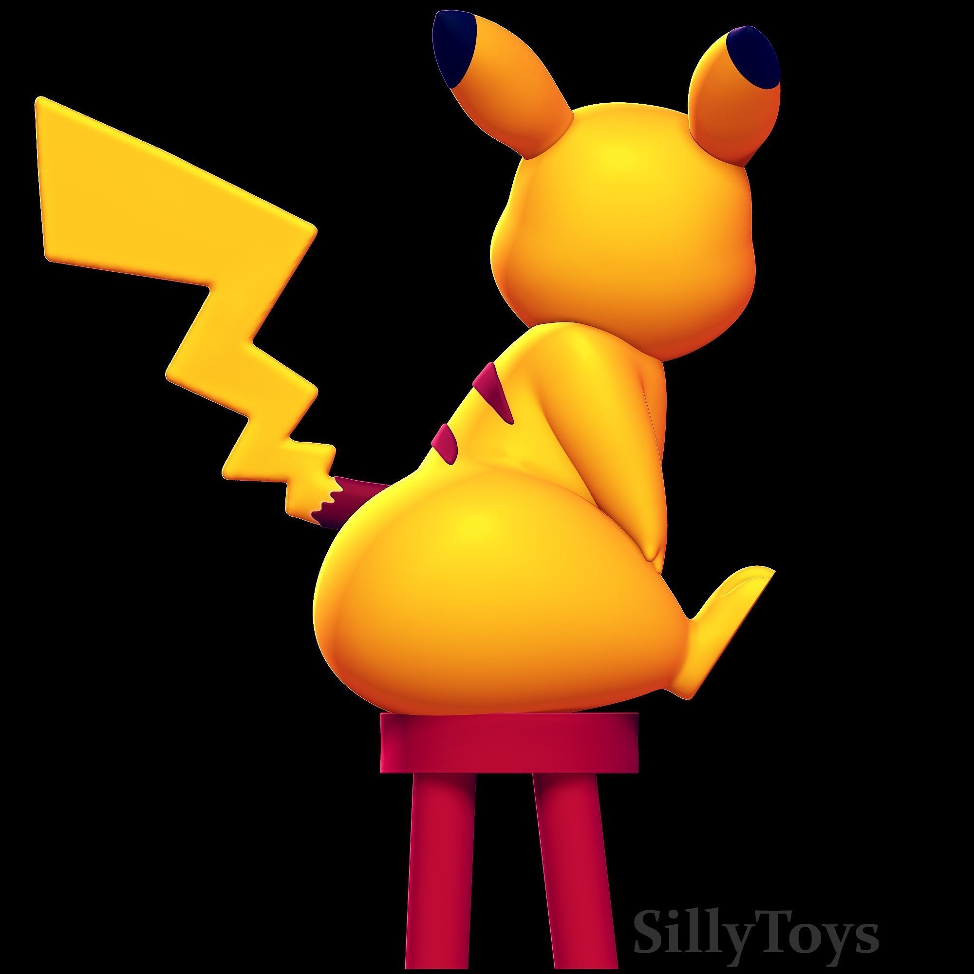 Pikachu Sitting on a Stool 3D print model_3