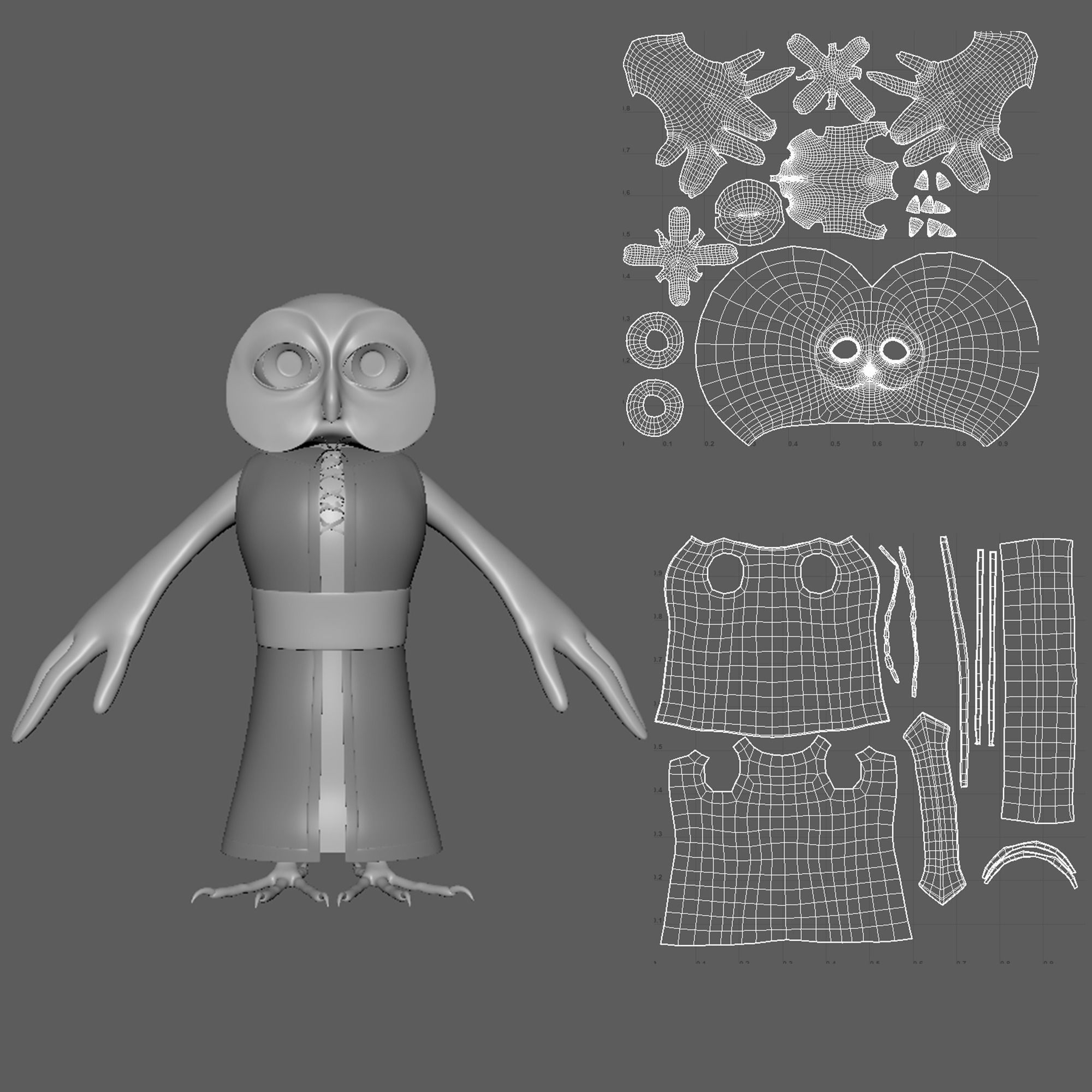 Cartoon Owl- base mesh Low-poly 3D model_2