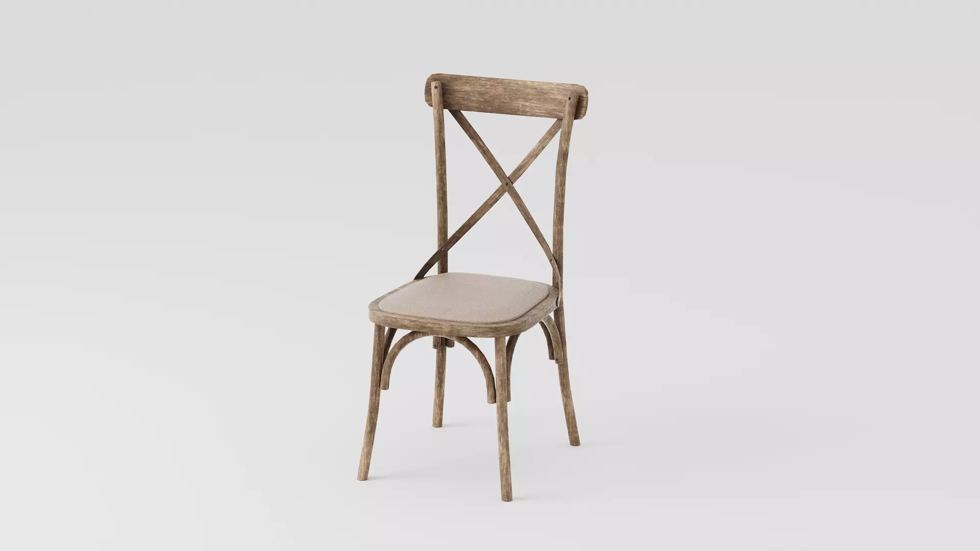 Rustic Wooden Chair Low-poly 3D model_0