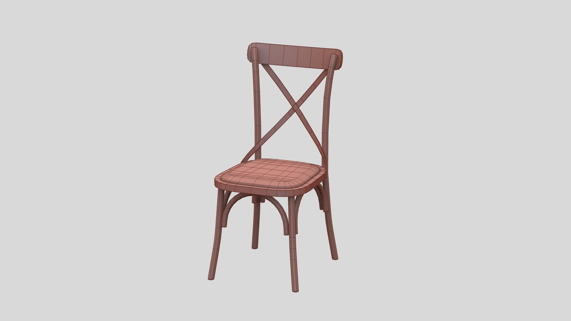 Rustic Wooden Chair Low-poly 3D model_1