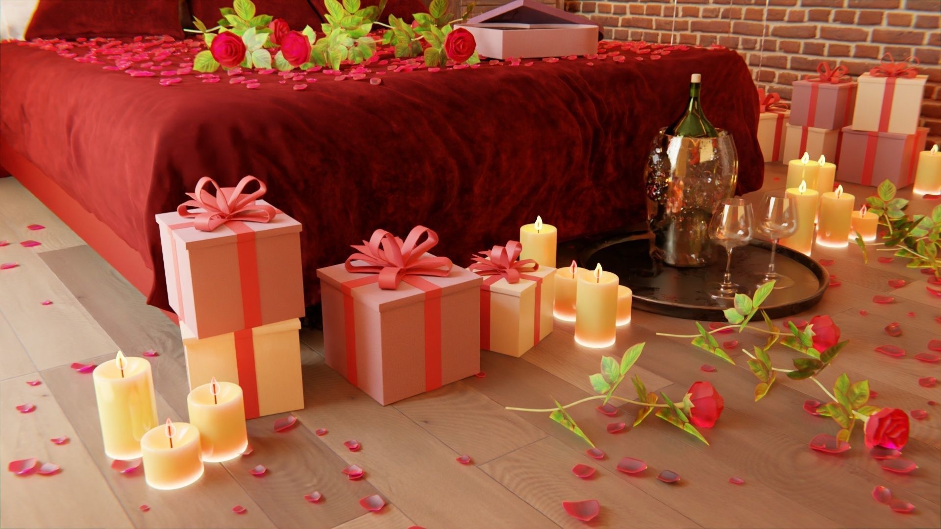 Valentines day Bedroom 3D model_1