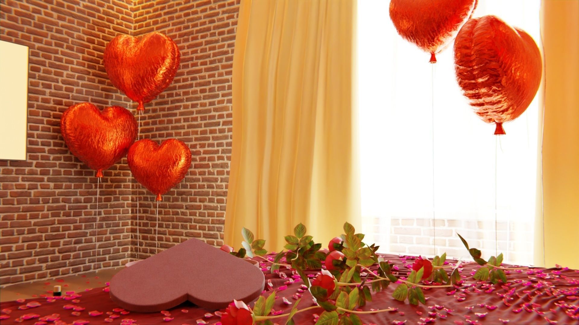 Valentines day Bedroom 3D model_9