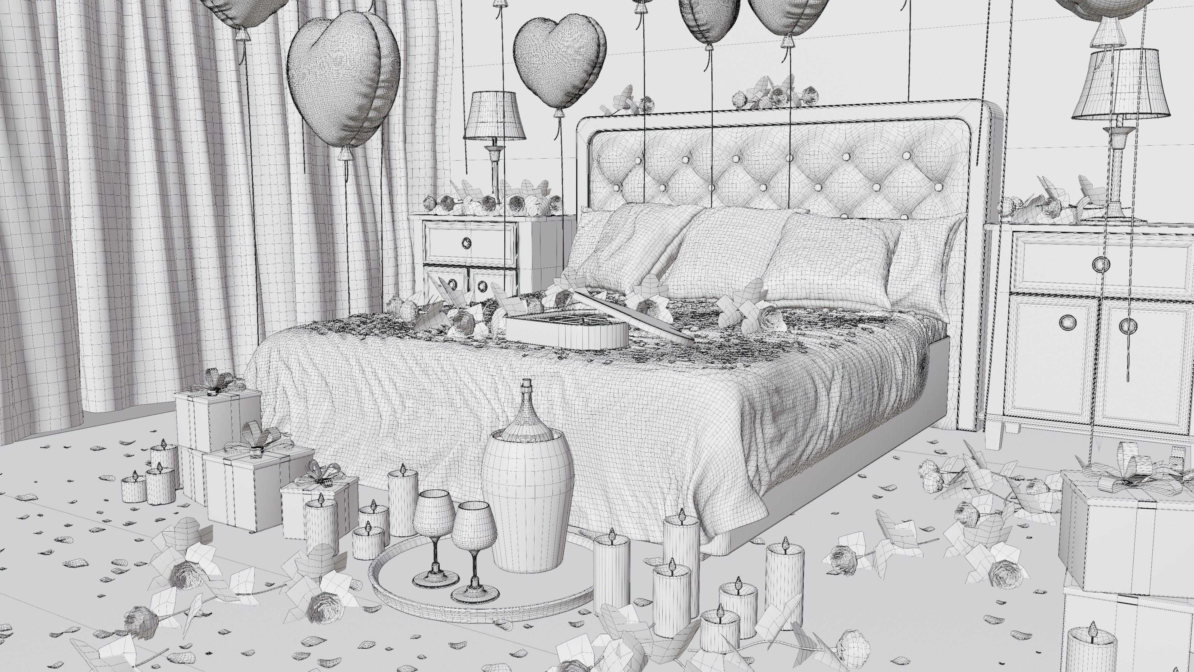 Valentines day Bedroom 3D model_10