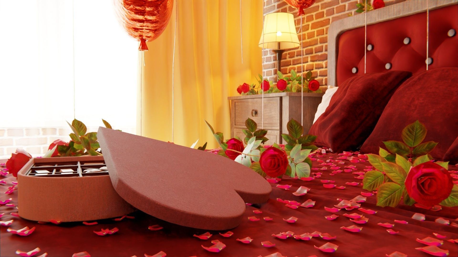 Valentines day Bedroom 3D model_7