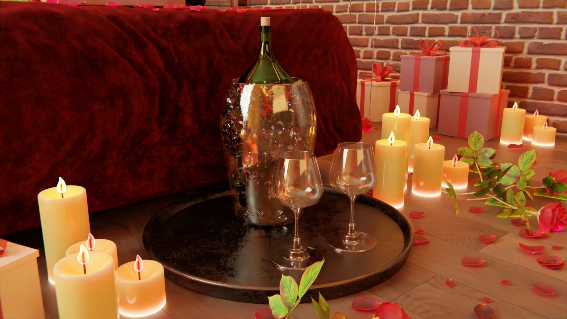 Valentines day Bedroom 3D model_8