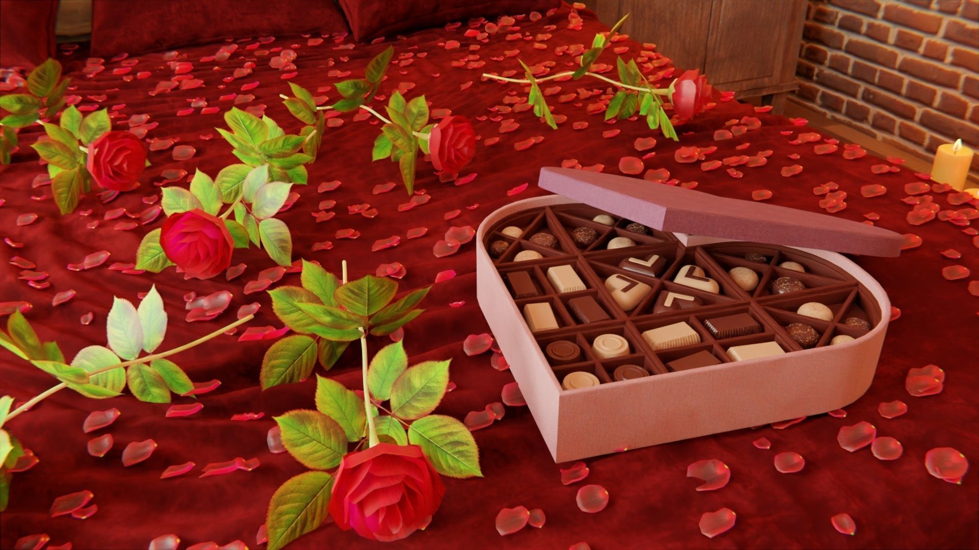 Valentines day Bedroom 3D model_5