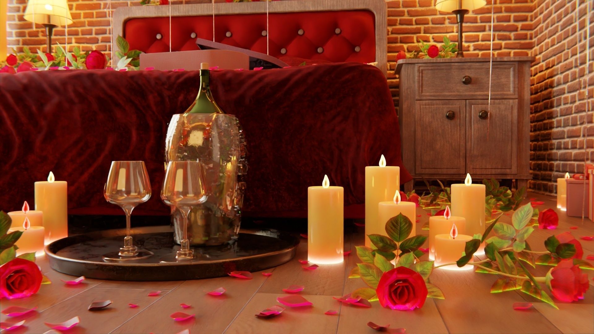 Valentines day Bedroom 3D model_2