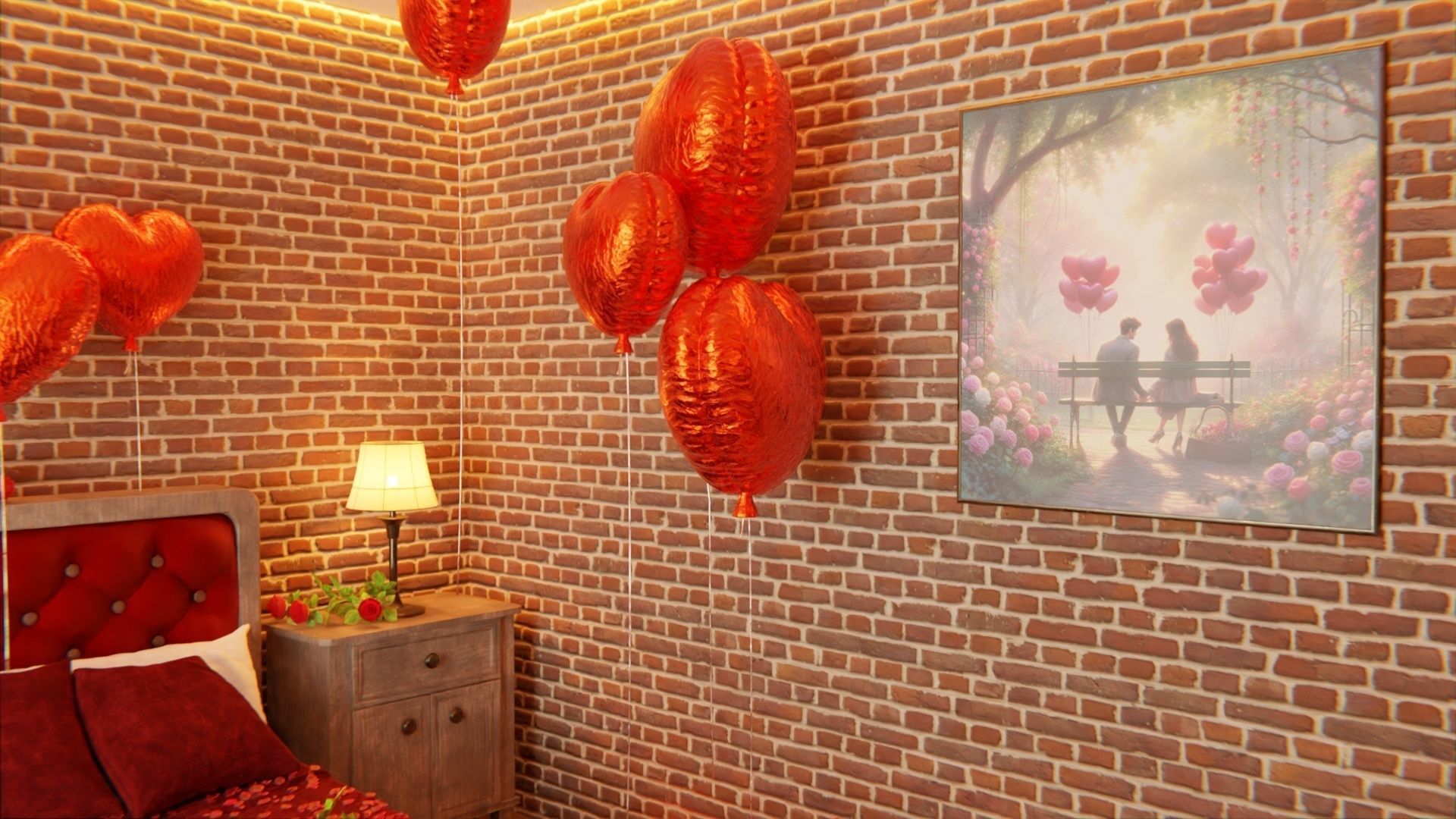Valentines day Bedroom 3D model_4