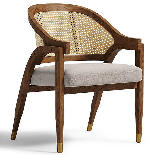 Vintage Dining Chair  Ash Wood Rattan 3D model
