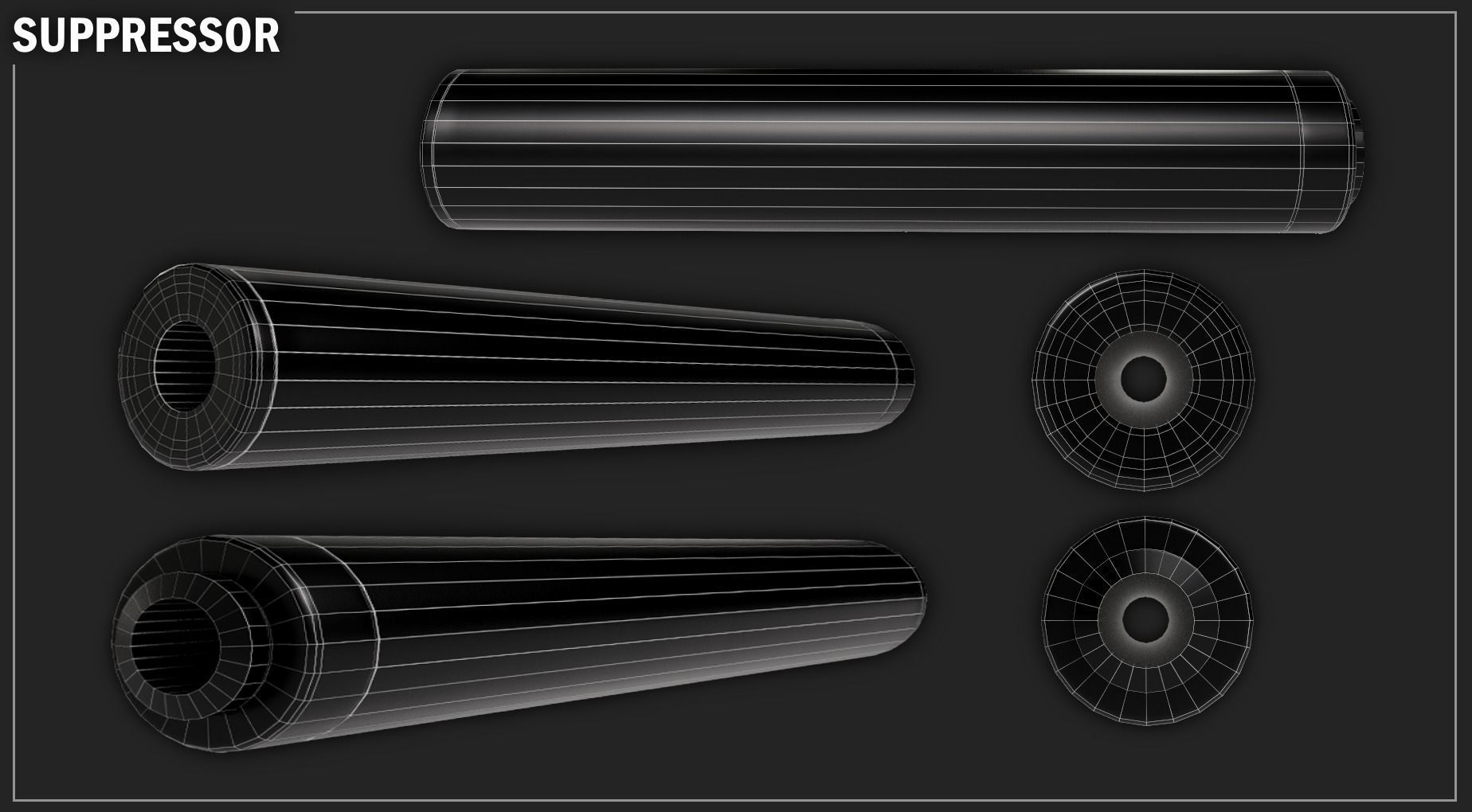 Pistol Suppressor Low-poly 3D model_3