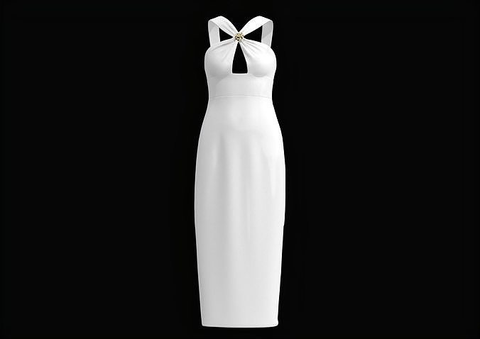 White Evening Gown Dress Free low-poly 3D model