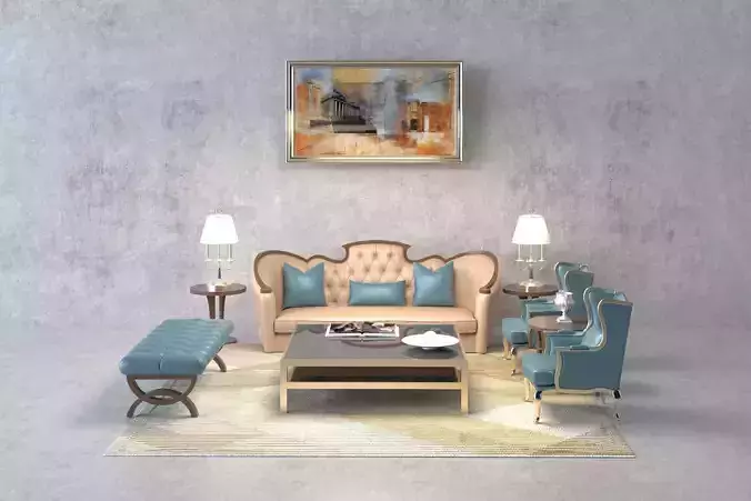 SET Sofa-High poly 3D model -Living Room 