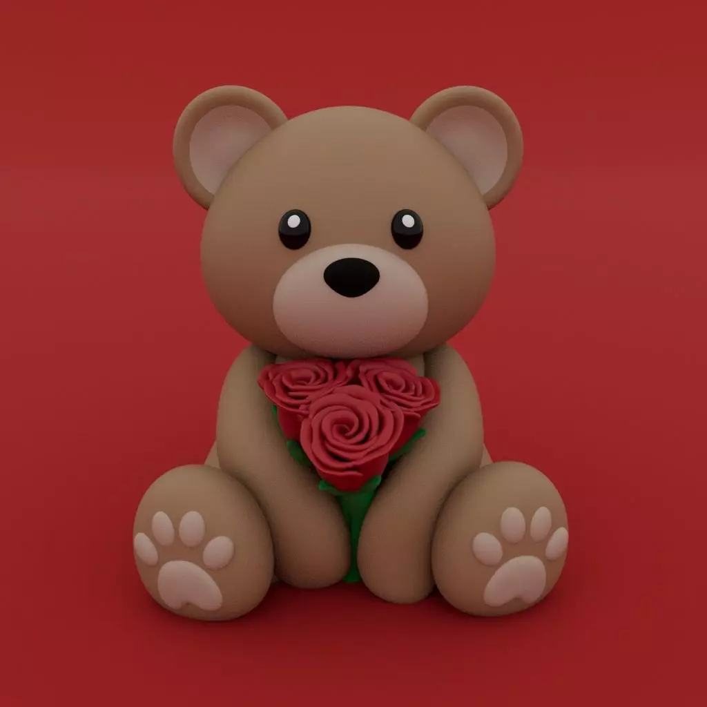 Valentines Special - Teddy Bear with Flowers 3D print model_0