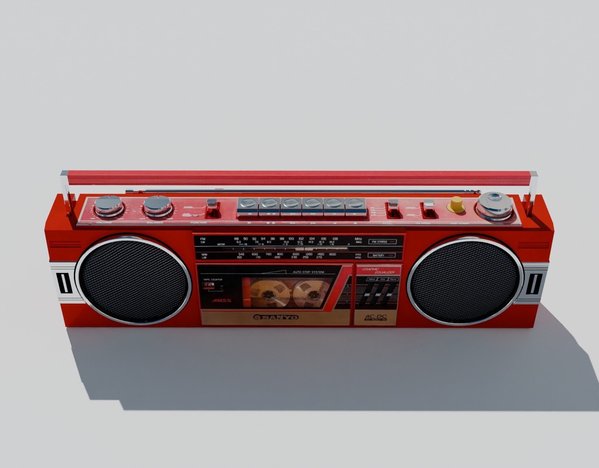 Retro Boom Box Ghetto Blaster 3D model_4