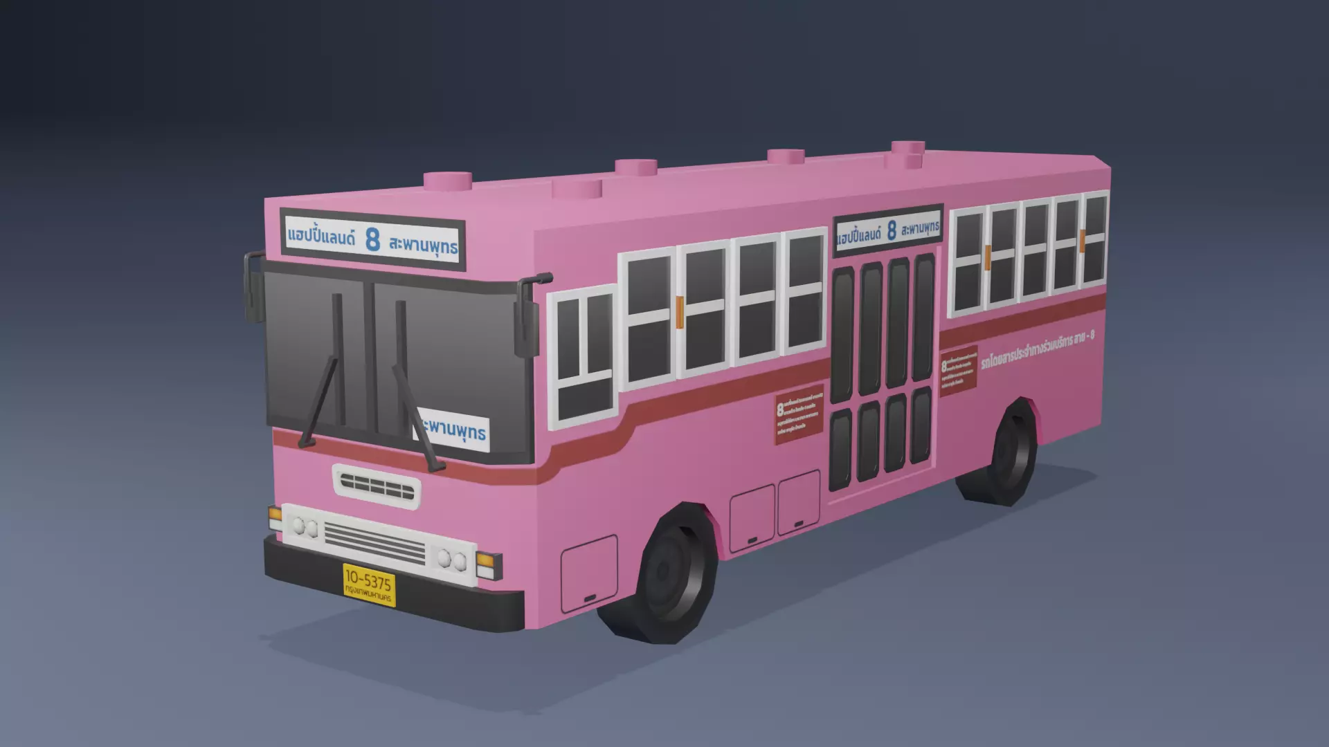  Pink Thai bus Low poly Low-poly 3D model_0