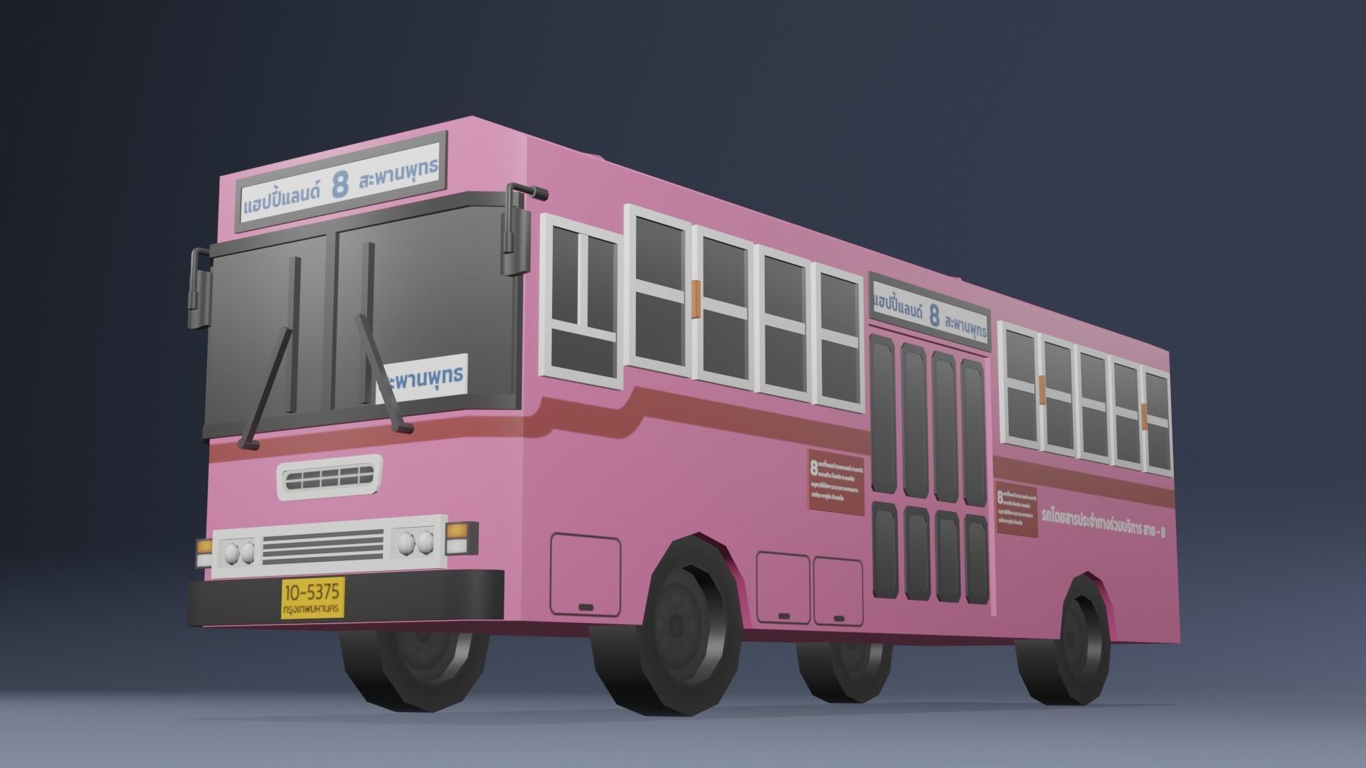  Pink Thai bus Low poly Low-poly 3D model_8